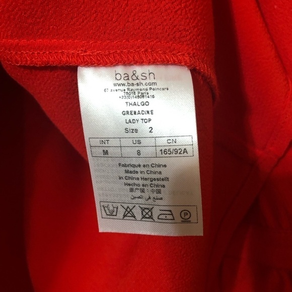 ba&sh | Thalgo Ruffle Yoke Plunging V-Neck Popover Top in Grenadine Red Size M - Picture 14 of 16